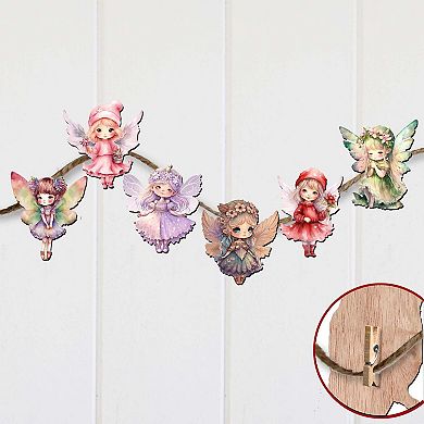 Colorful Fairies Decorative Wooden Clip-on Christmas Ornaments of 6 by G. Debrekht - Christmas Decor