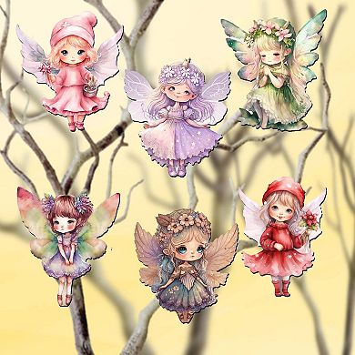 Colorful Fairies Wooden Clip-on Christmas Ornaments of 6 by G. Debrekht - Christmas Decor