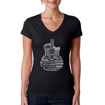 Languages Guitar - Women's Word Art V-Neck T-Shirt