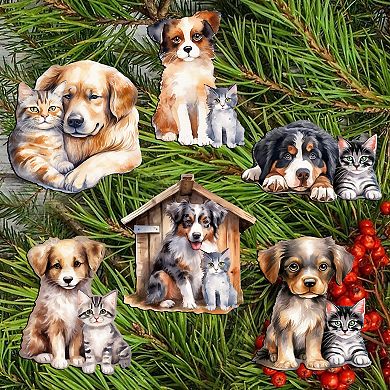 Dogs Wooden Clip-on Christmas Ornaments of 6 by G. Debrekht - Christmas Decor