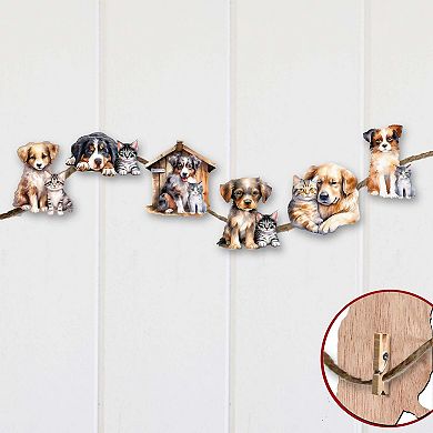 Dogs Wooden Clip-on Christmas Ornaments of 6 by G. Debrekht - Christmas Decor