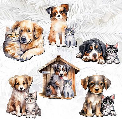 Dogs Wooden Clip-on Christmas Ornaments of 6 by G. Debrekht - Christmas Decor