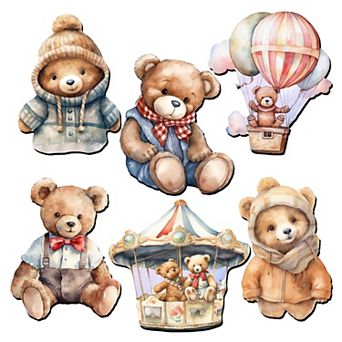 Teddy Bear Wooden Clip-on Christmas Ornaments Set of 6 by G. Debrekht - Christmas Decor