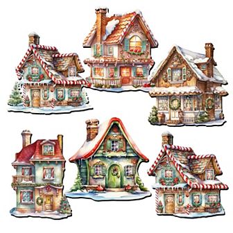 Dream Houses Wooden Clip-on Christmas Ornaments Set of 6 by G. Debrekht - Christmas Decor