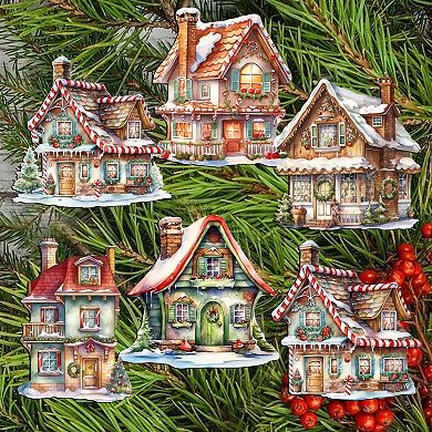 Dream Houses Decorative Wooden Clip-on Christmas Ornaments Set of 6 by G. Debrekht - Christmas Decor