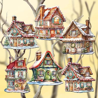 Dream Houses Decorative Wooden Clip-on Christmas Ornaments Set of 6 by G. Debrekht - Christmas Decor