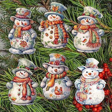 Snowman Wooden Clip-on Christmas Ornaments Set of 6 by G. Debrekht - Christmas Decor