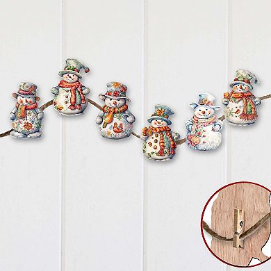 Snowman Wooden Clip-on Christmas Ornaments Set of 6 by G. Debrekht - Christmas Decor
