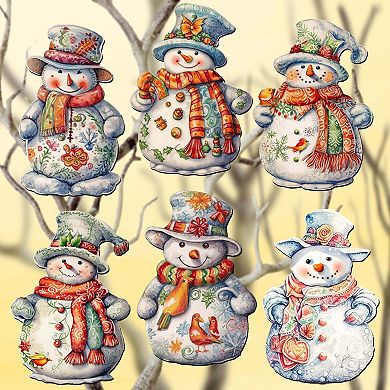 Snowman Wooden Clip-on Christmas Ornaments Set of 6 by G. Debrekht - Christmas Decor