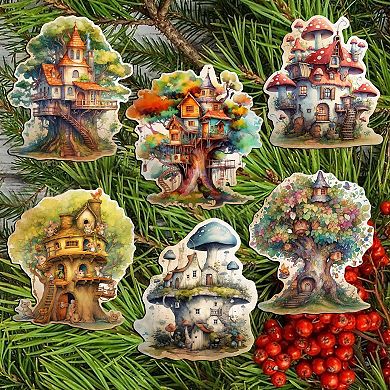 Tree House Wooden Clip-on Christmas Ornaments Set of 6 by G. Debrekht - Christmas Decor
