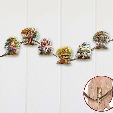 Tree House Wooden Clip-on Christmas Ornaments Set of 6 by G. Debrekht - Christmas Decor