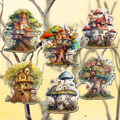 Tree House Decorative Wooden Clip-on Christmas Ornaments Set of 6 by G. Debrekht - Christmas Decor