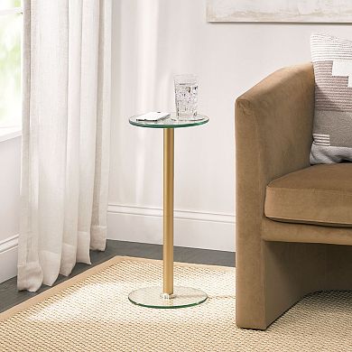 mDesign Metal and Glass Top Round Accent Table
