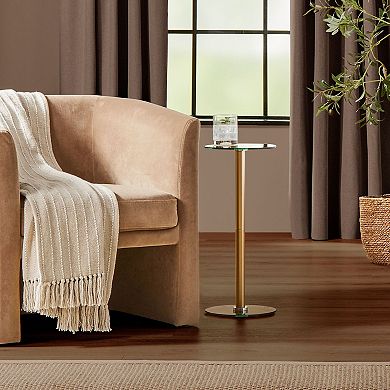 mDesign Metal and Glass Top Round Accent Side/End Drink Table - Matte Black