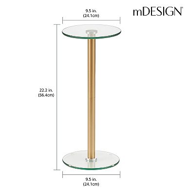 mDesign Metal and Glass Top Round Accent Side/End Drink Table - Matte Black