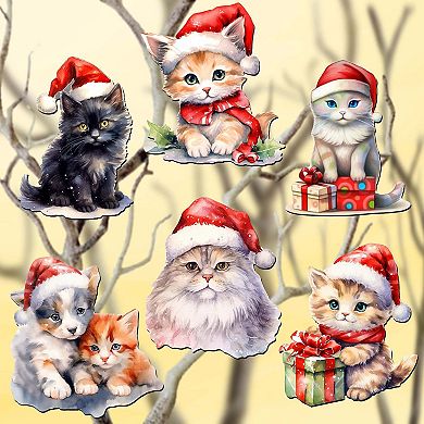 Christmas Cats Decorative Wooden Clip-on Christmas Ornaments of 6 by G. Debrekht - Christmas Decor