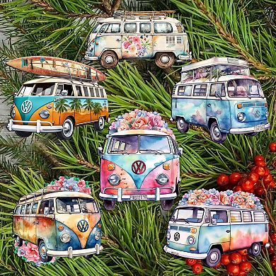 Surf Vans Wooden Clip-on Christmas Ornaments Set of 6 by G. Debrekht - Christmas Decor