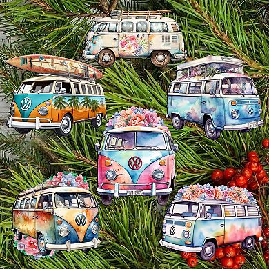 Volkswagen Vans Decorative Wooden Clip-on Christmas Ornaments Set of 6 by G. Debrekht - Christmas Decor