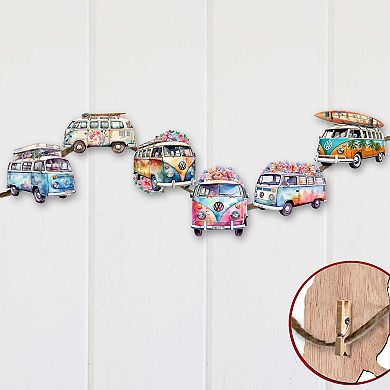 Surf Vans Wooden Clip-on Christmas Ornaments Set of 6 by G. Debrekht - Christmas Decor