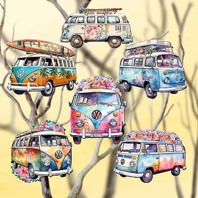Surf Vans Wooden Clip-on Christmas Ornaments Set of 6 by G. Debrekht - Christmas Decor