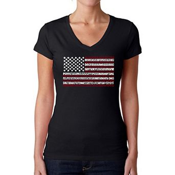 50 States USA Flag - Women's Word Art V-Neck T-Shirt