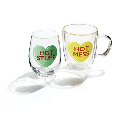Cambridge "Hot Mess" Mug And "Hot Stuff" Stemless Wine Glass 2-pc. Set