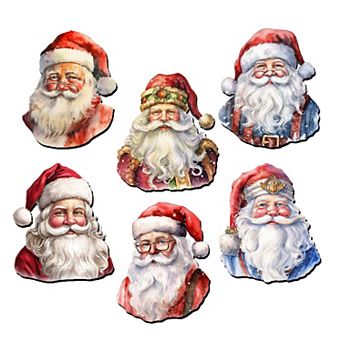 Santa Faces Wooden Clip-on Christmas Ornaments Set of 6 by G. Debrekht - Christmas Decor