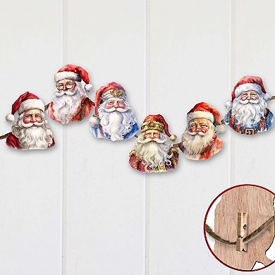 Santa Faces Decorative Wooden Clip-on Christmas Ornaments Set of 6 by G. Debrekht - Christmas Decor