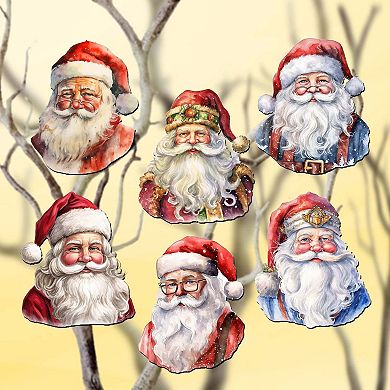 Santa Faces Decorative Wooden Clip-on Christmas Ornaments Set of 6 by G. Debrekht - Christmas Decor