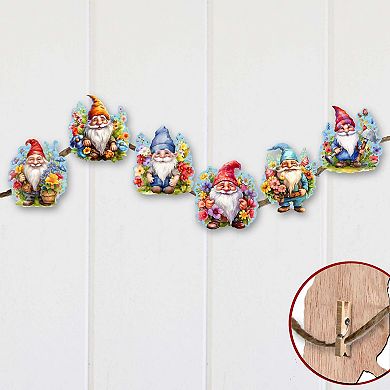 Garden Gnomes Decorative Wooden Clip-on Christmas Ornaments Set of 6 by G. Debrekht - Christmas Decor