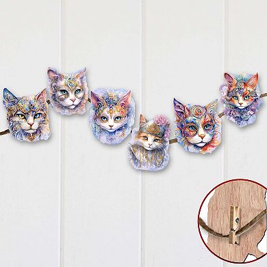 Cats Masks Decorative Wooden Clip-on Christmas Ornaments Set of 6 by G. Debrekht - Christmas Decor