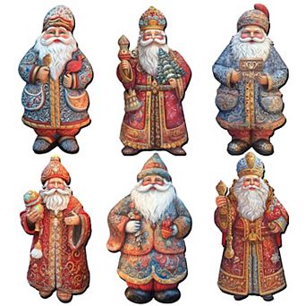 Santa Wooden Clip-on Christmas Ornaments Set of 6 by G. Debrekht - Christmas Decor