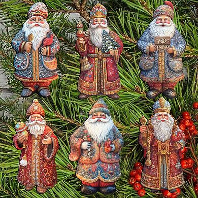 Santa Wooden Clip-on Christmas Ornaments Set of 6 by G. Debrekht - Christmas Decor