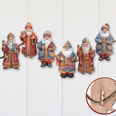 Santa Wooden Clip-on Christmas Ornaments Set of 6 by G. Debrekht - Christmas Decor