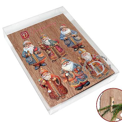 Santa Wooden Clip-on Christmas Ornaments Set of 6 by G. Debrekht - Christmas Decor