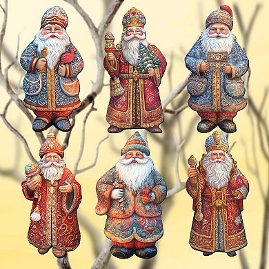 Santa Wooden Clip-on Christmas Ornaments Set of 6 by G. Debrekht - Christmas Decor