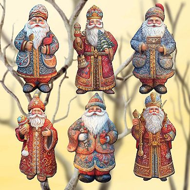 Santa Decorative Wooden Clip-on Christmas Ornaments Set of 6 by G. Debrekht - Christmas Decor