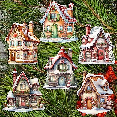 Christmas Houses Wooden Clip-on Christmas Ornaments Set of 6 by G. Debrekht - Christmas Decor