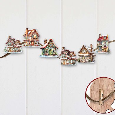 Christmas Houses Wooden Clip-on Christmas Ornaments Set of 6 by G. Debrekht - Christmas Decor