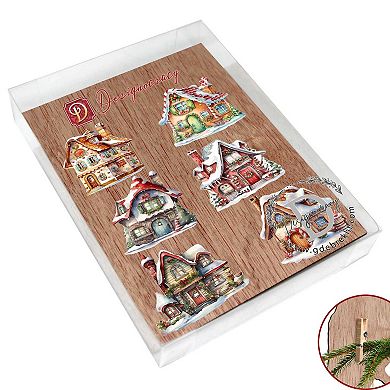 Christmas Houses Wooden Clip-on Christmas Ornaments Set of 6 by G. Debrekht - Christmas Decor