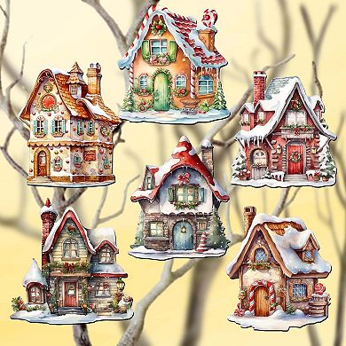 Christmas Houses Wooden Clip-on Christmas Ornaments Set of 6 by G. Debrekht - Christmas Decor