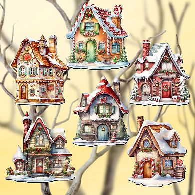 Christmas Houses Decorative Wooden Clip-on Christmas Ornaments Set of 6 by G. Debrekht - Christmas Decor