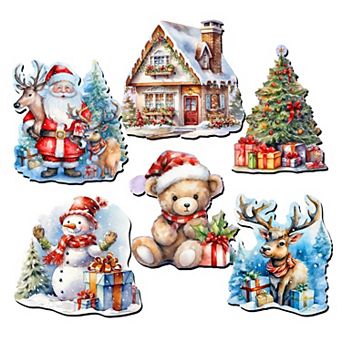 Christmas Is Here Wooden Clip-on Christmas Ornaments Set of 6 by G. Debrekht - Christmas Decor