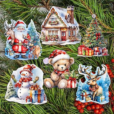 Christmas Is Here Decorative Wooden Clip-on Christmas Ornaments Set of 6 by G. Debrekht - Christmas Decor