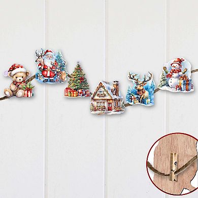 Christmas Is Here Wooden Clip-on Christmas Ornaments Set of 6 by G. Debrekht - Christmas Decor