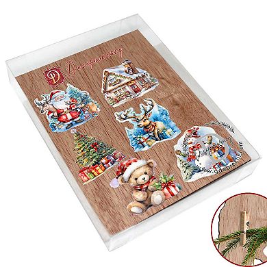 Christmas Is Here Wooden Clip-on Christmas Ornaments Set of 6 by G. Debrekht - Christmas Decor