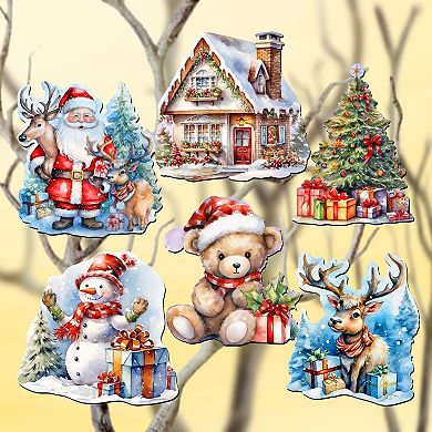 Christmas Is Here Decorative Wooden Clip-on Christmas Ornaments Set of 6 by G. Debrekht - Christmas Decor