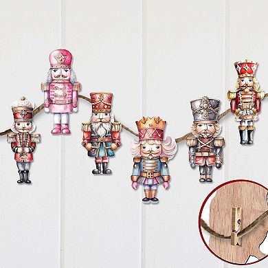 Nutcrackers Decorative Wooden Clip-on Christmas Ornaments of 6 by G. Debrekht - Christmas Decor