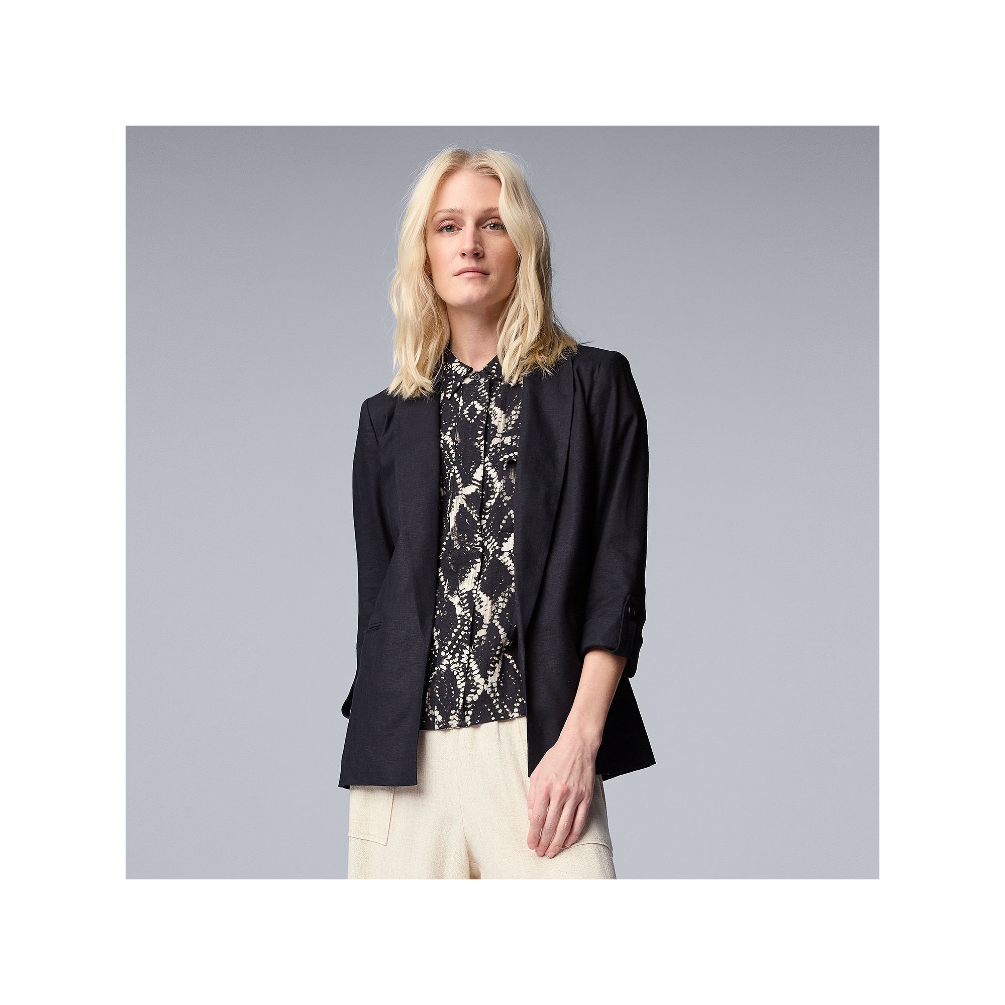 Womens Simply Vera Vera Wang Linen Roll Tab Blazer, Size: XS, Black