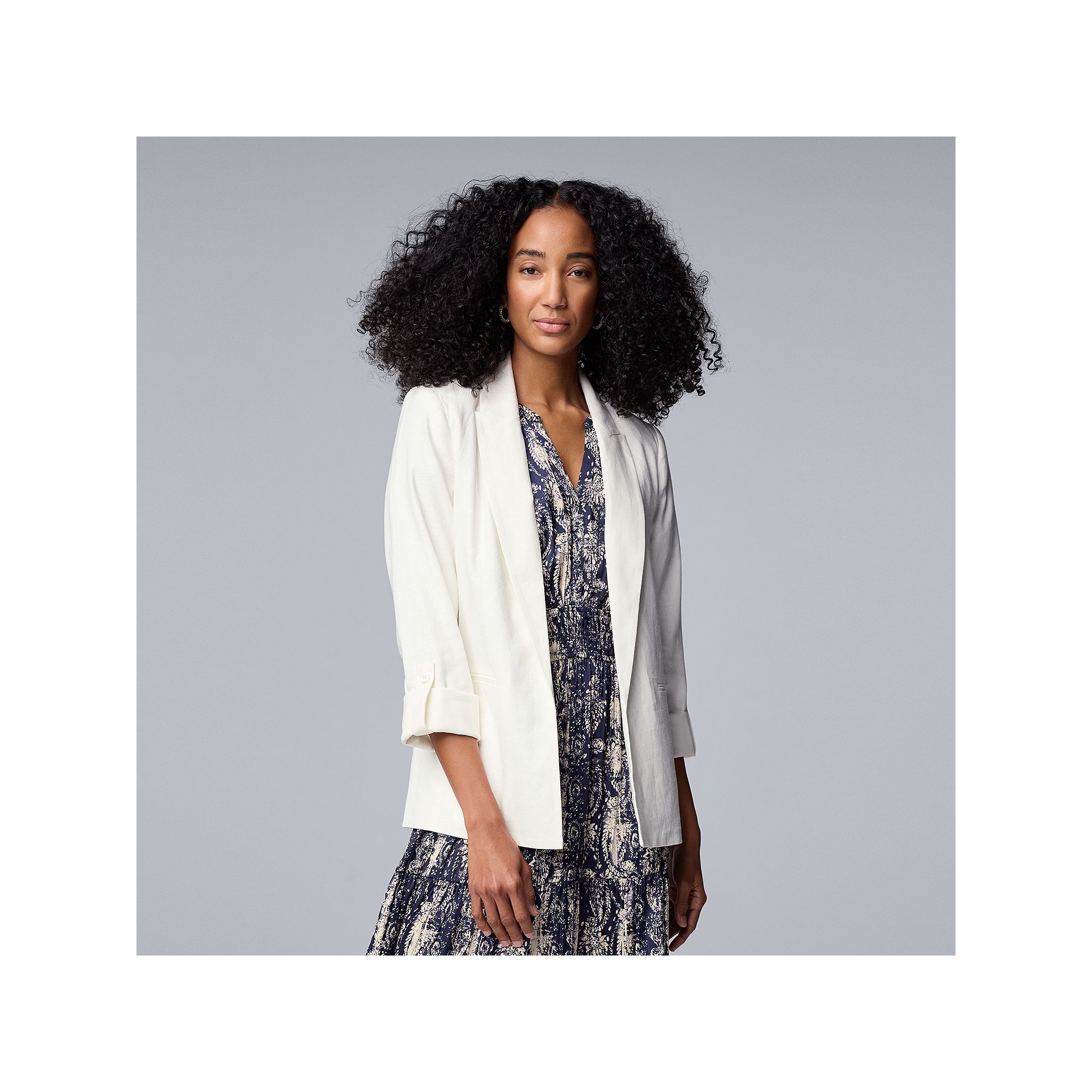 Womens Simply Vera Vera Wang Linen Roll Tab Blazer, Size: XS, White Knight